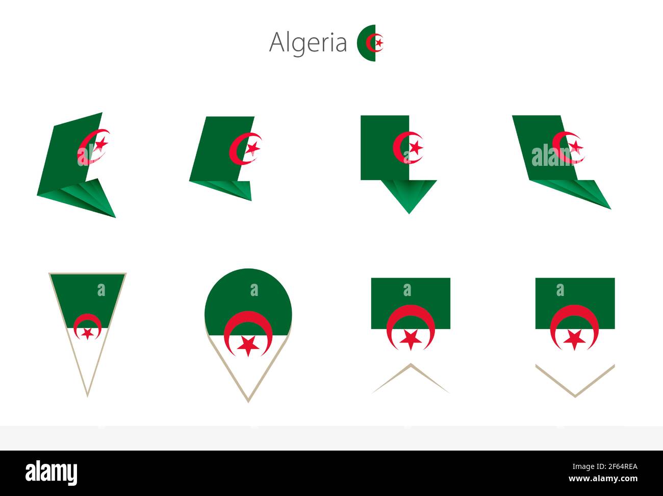 Algeria national flag collection, eight versions of Algeria vector flags. Vector illustration. Stock Vector