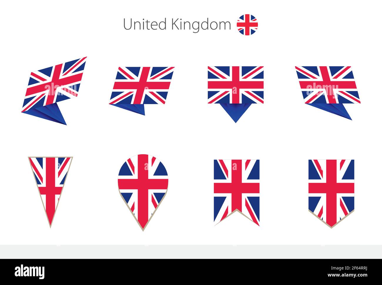 United Kingdom national flag collection, eight versions of United Kingdom vector flags. Vector illustration. Stock Vector