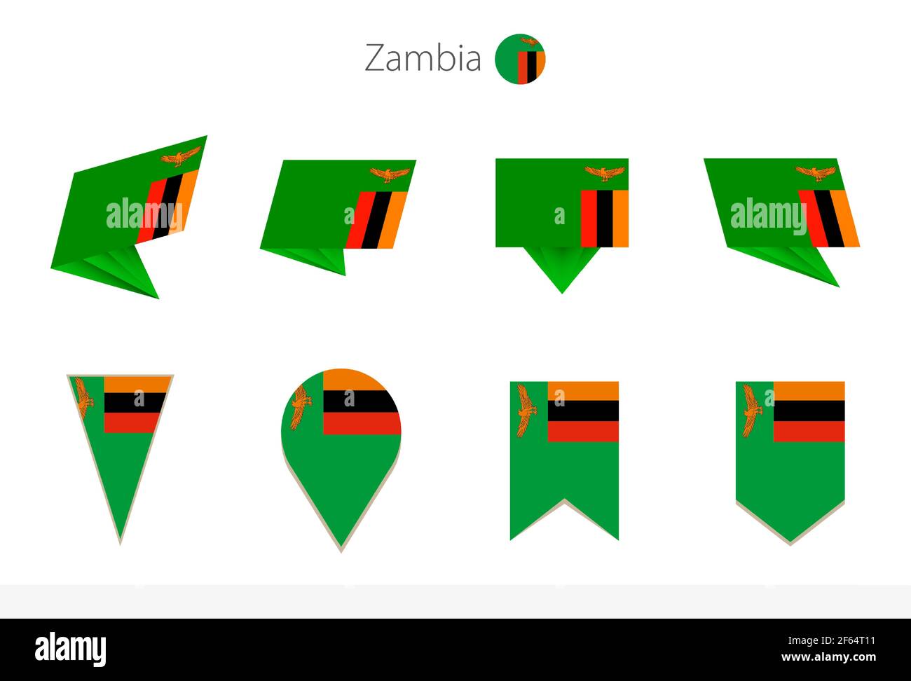 Zambia national flag collection, eight versions of Zambia vector flags. Vector illustration