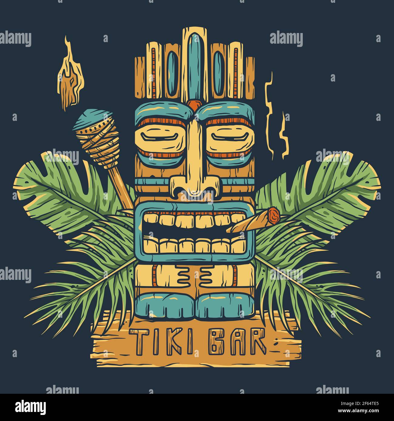 Emblem of hawaii tiki mask or surfing, totem bar Stock Vector Image