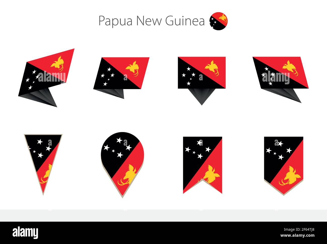 Papua New Guinea national flag collection, eight versions of Papua New Guinea vector flags ...