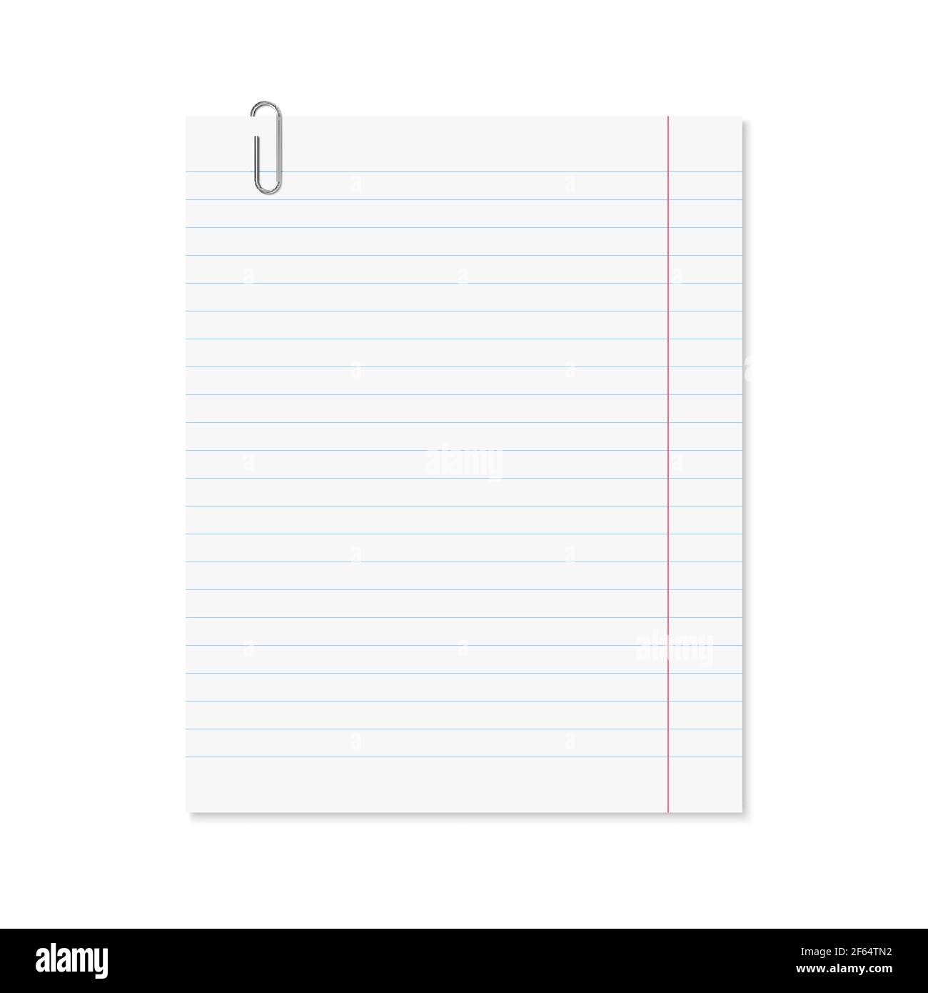 Vector realistic paper sheet blue lined with metallic paper clip