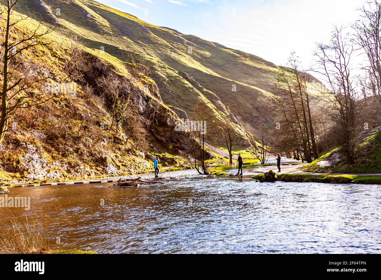 Beautiful countryside in Dovedale, Derbyshire and the River Dove Stock Photo