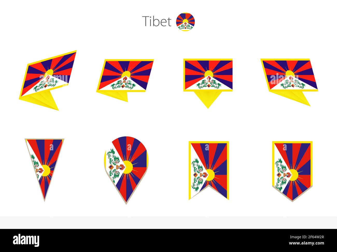 Tibet national flag collection, eight versions of Tibet vector flags