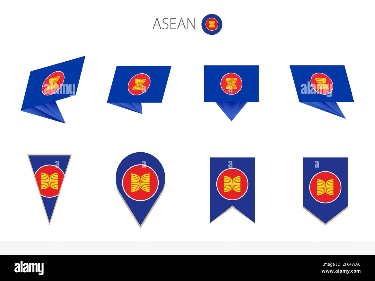 ASEAN national flag collection, eight versions of ASEAN vector flags