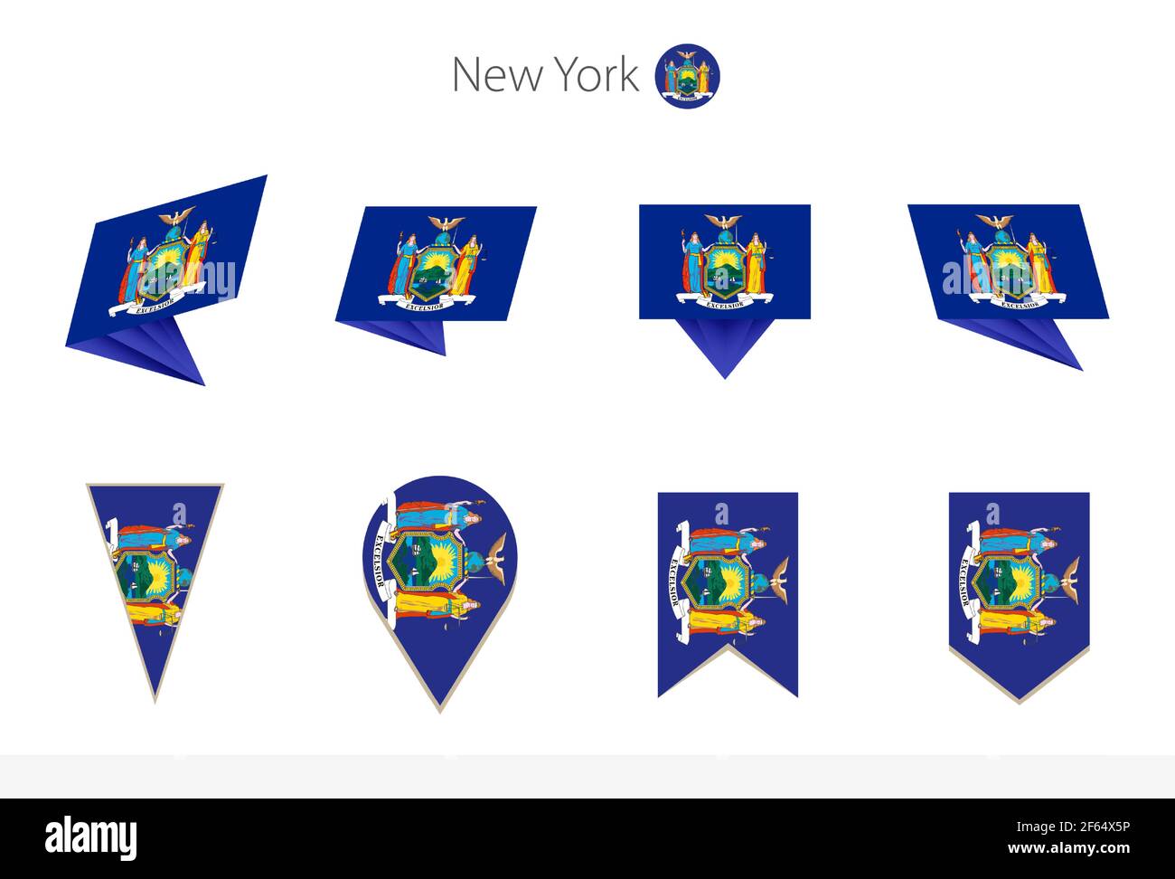 New York US State flag collection, eight versions of New York vector ...