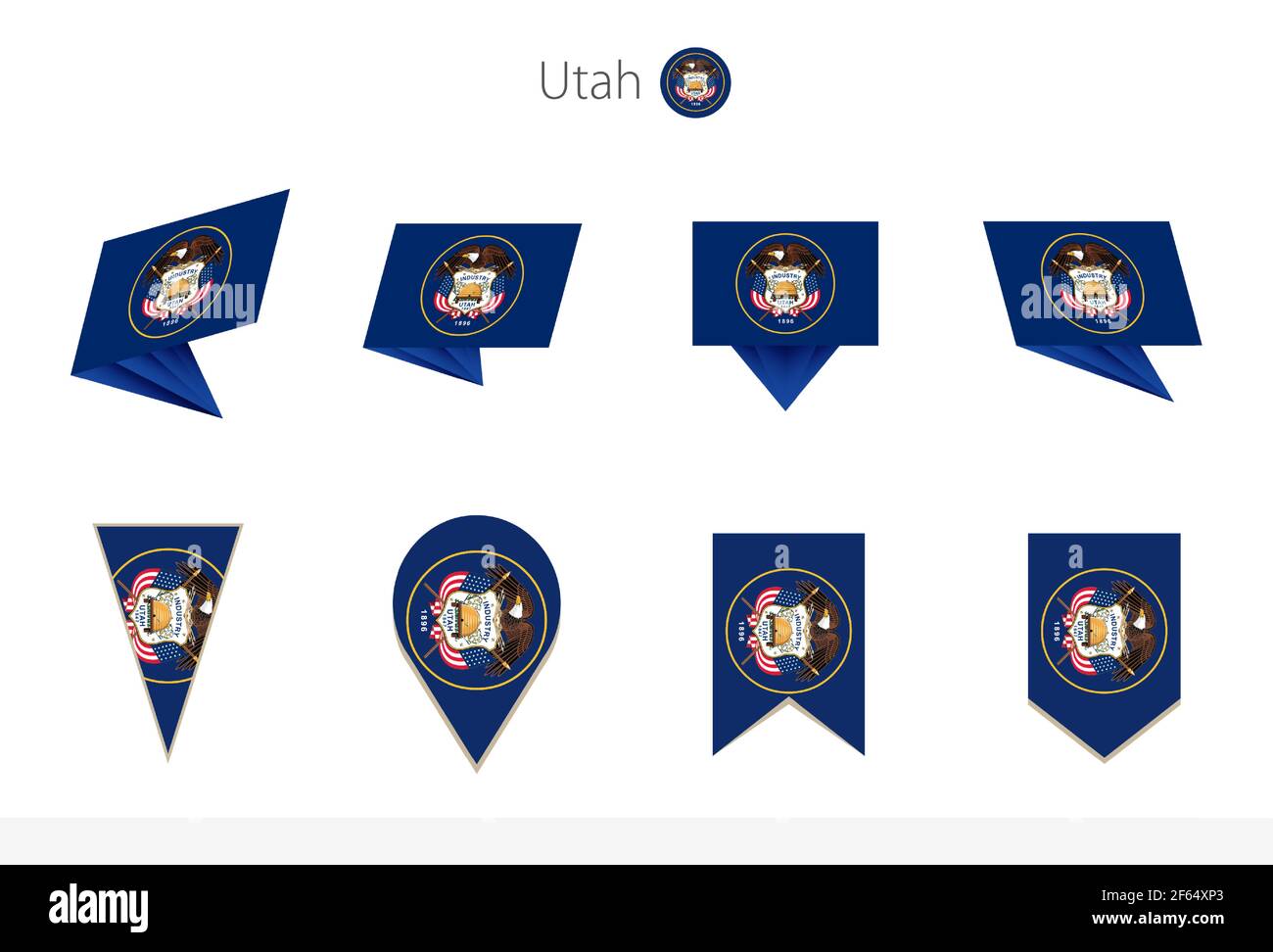 Utah US State flag collection, eight versions of Utah vector flags