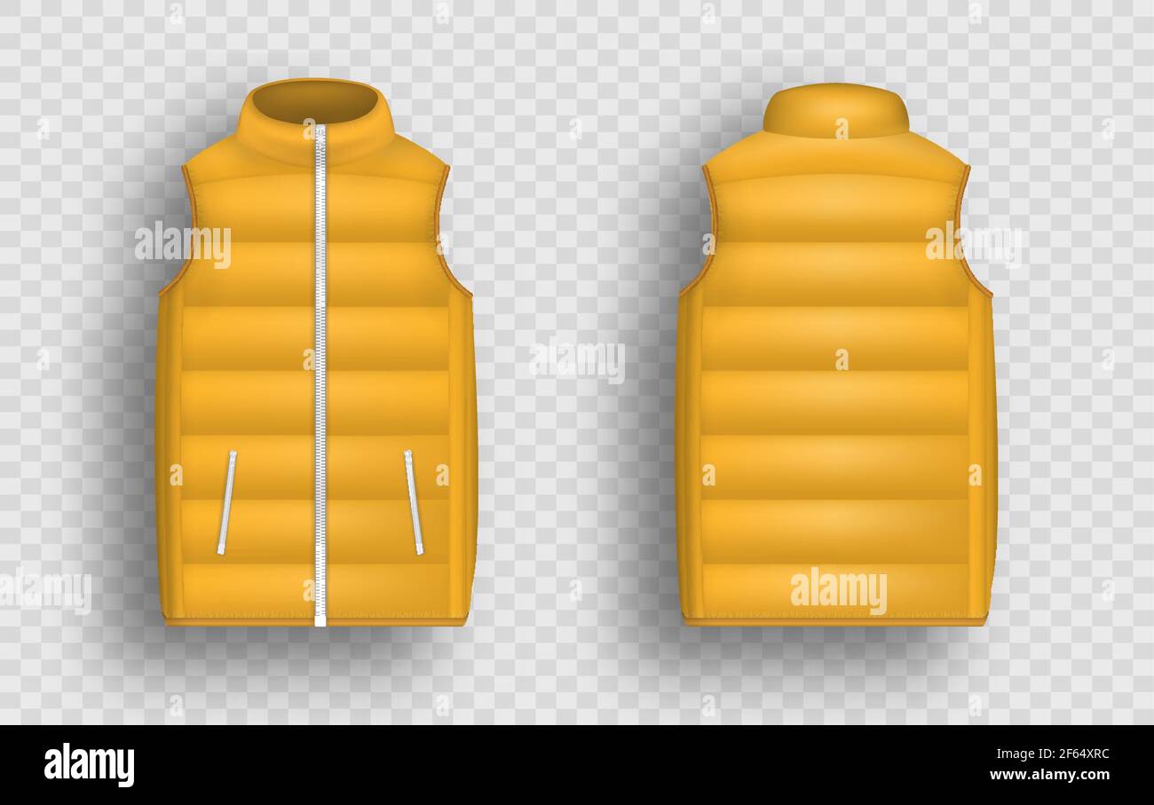 Download Orange Winter Puffer Vest Sleeveless Jacket Mockup Set Vector Illustration Realistic Down Vest Front And Back View Stock Vector Image Art Alamy