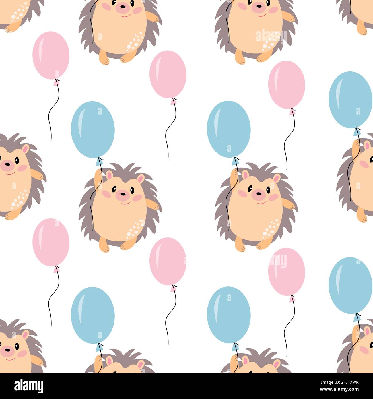 Seamless pattern with a cute hedgehog with ballons Stock Vector