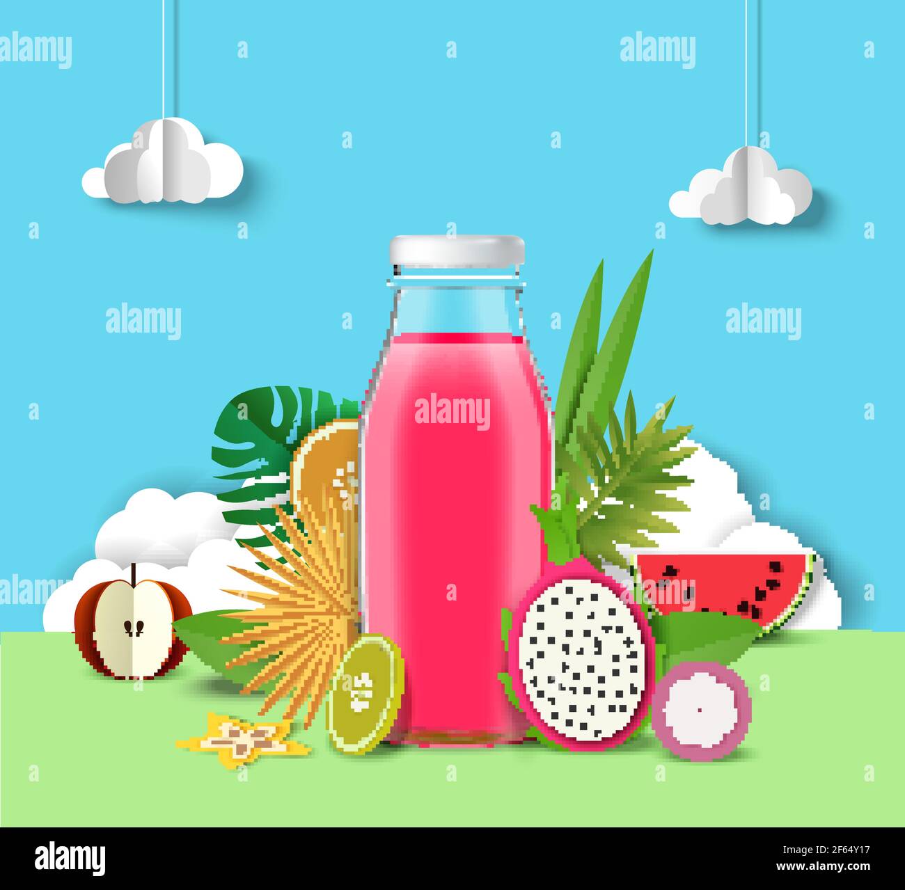 Multifruit juice advertising poster design template. Healthy exotic