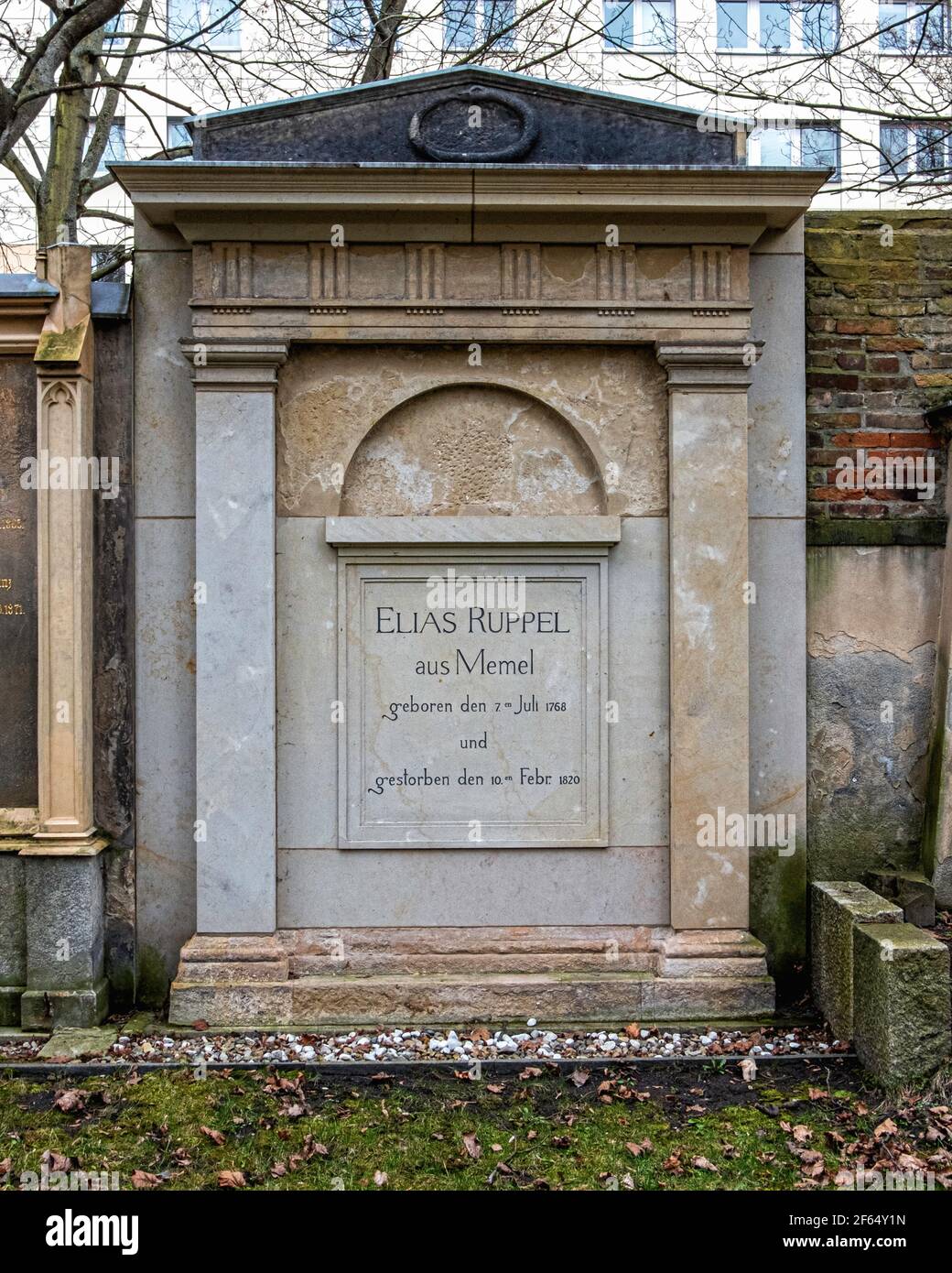 Elias Ruppel Tomb,St. Nicholas and St. Mary Cemetery I, Prenzlauer Allee 1. Berlin Stock Photo