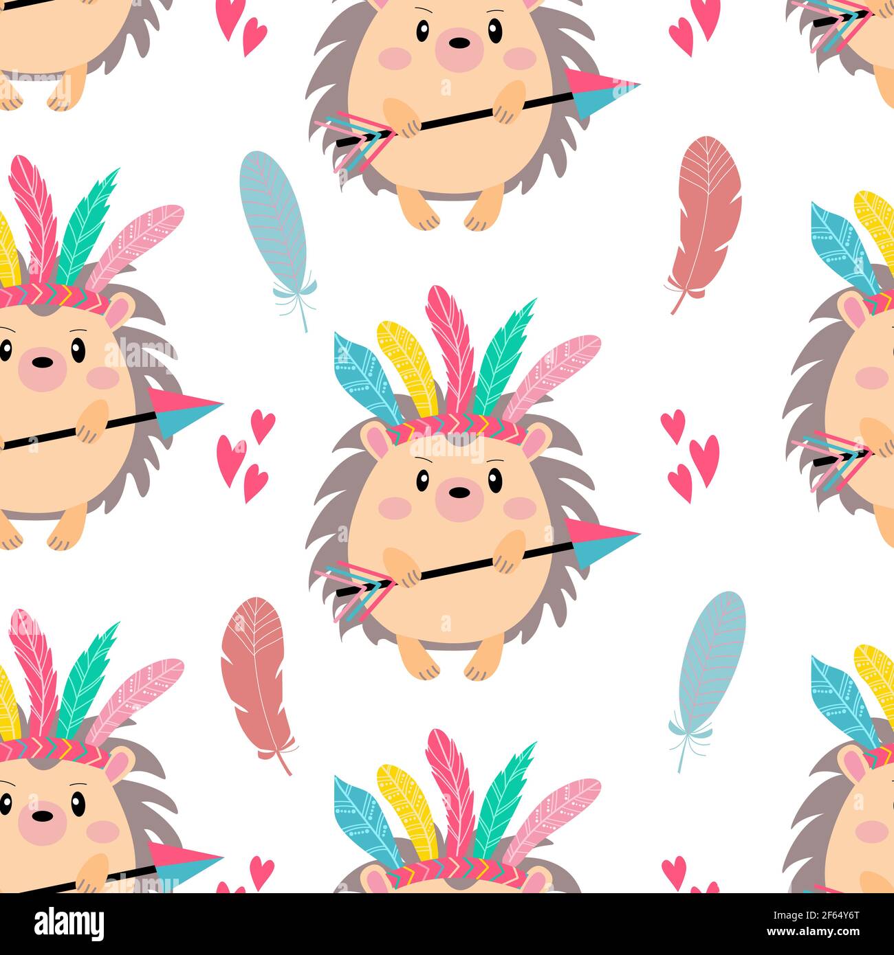 Seamless pattern with a cheerful hedgehog - indian Stock Vector