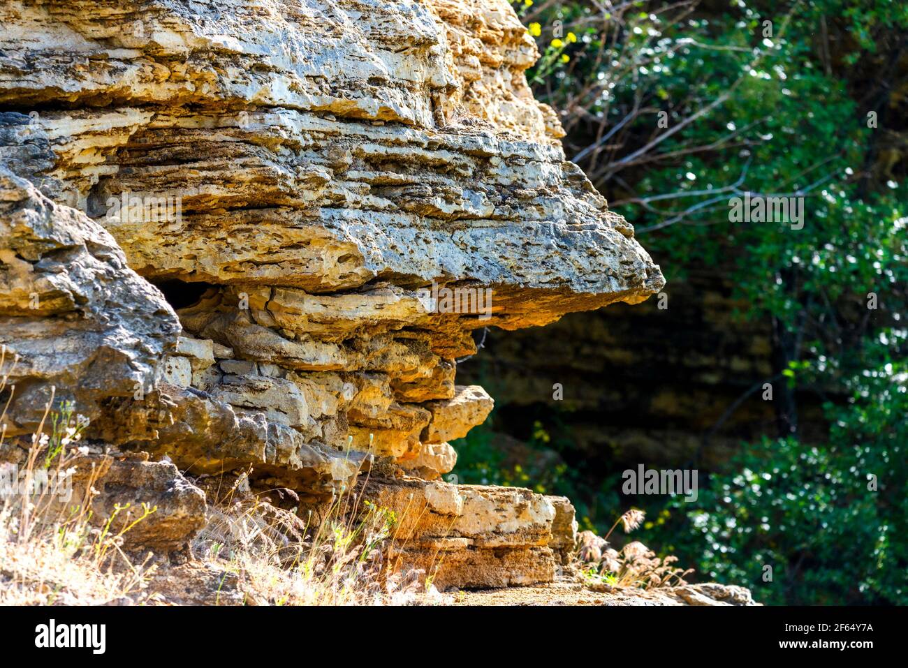 Layers of sedimentary rock outcrops, Sandstone, silt outcrops. Stock Photo