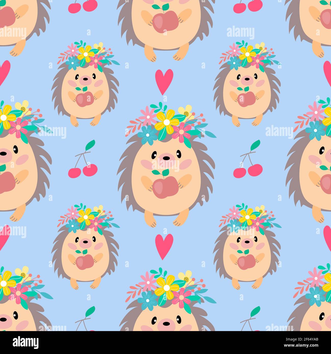 Seamless pattern with a cute cheerful hedgehog Stock Vector