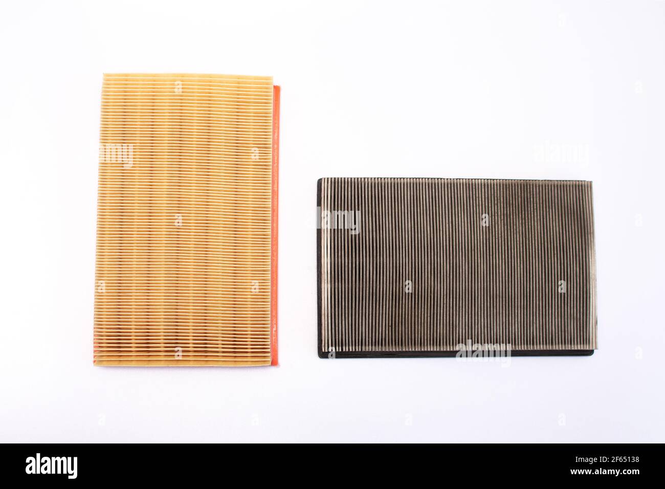 Clean and dirty car air filters. Isolated  Stock Photo