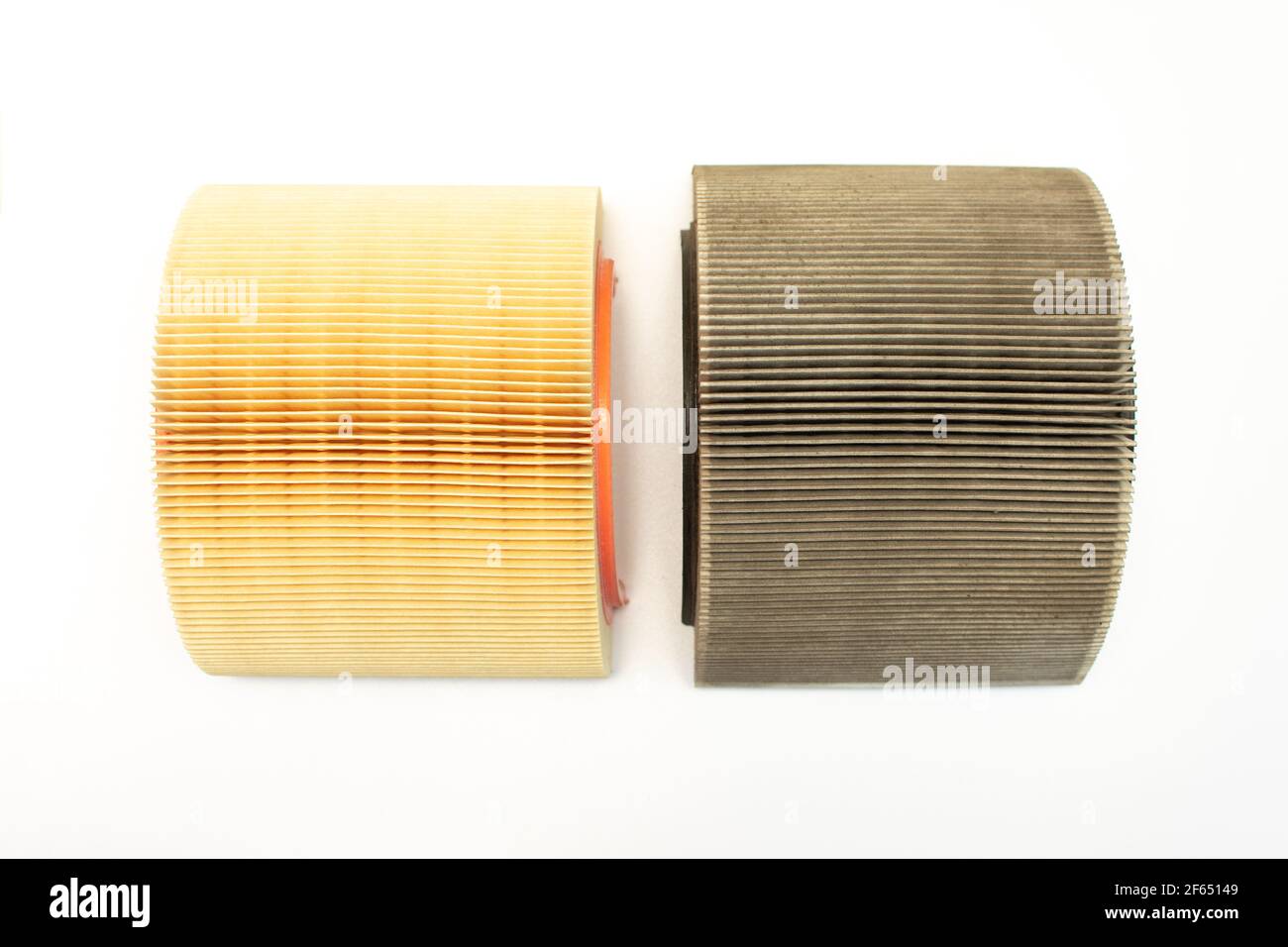 Car air filters, clean and dirty. Isolated Stock Photo Alamy