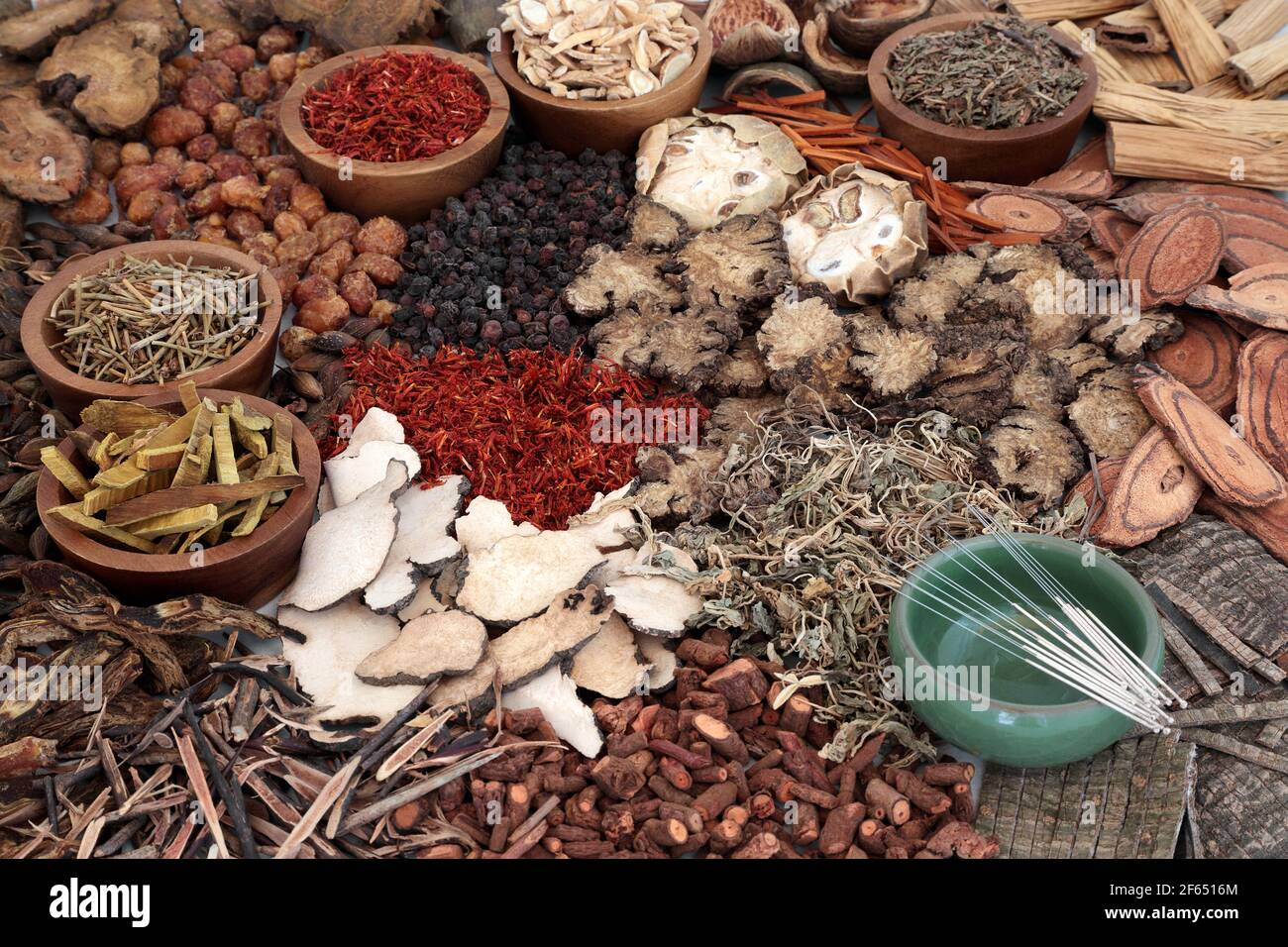 Chinese acupuncture needles used in traditional treatments with dried