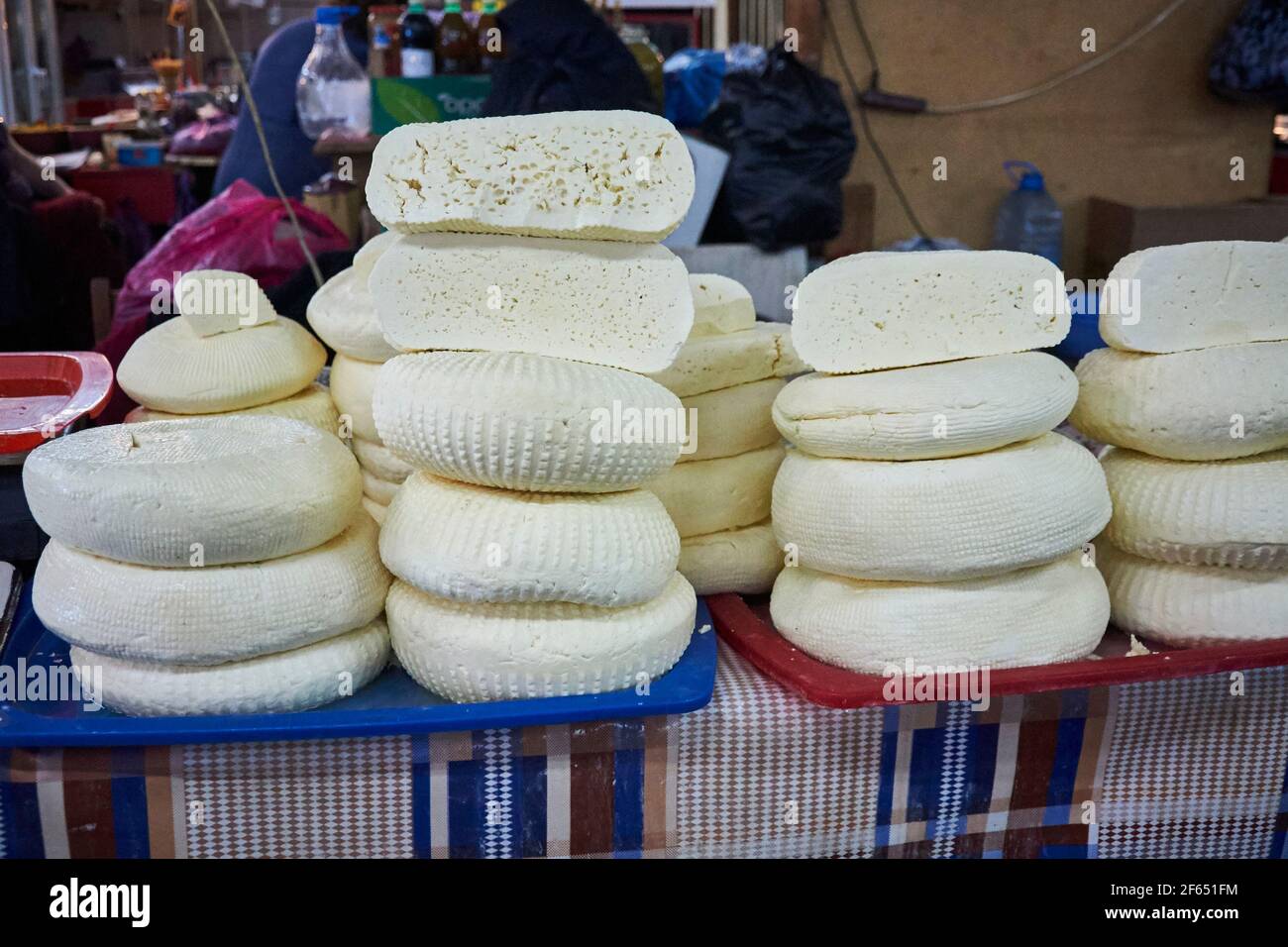 Traditional Sulguni cheese at the market in Kutaisi,Georgia Stock Photo