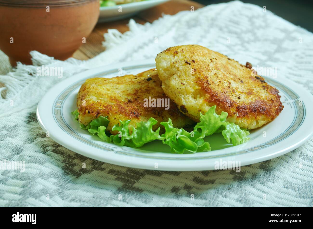Corn Cheddar Mashed Potato Fritters close up Stock Photo Alamy
