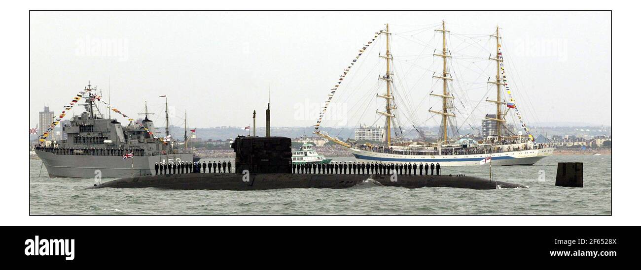 The International Fleet Review on June 28, 2005 in Portsmouth, England. The Review forms part of the Trafalgar 200 celebrations marking the 200th anniversary of the Battle of Trafalgar at which Lord Nelson commanded the Royal Navy in a famous victory over the French. The queens ship Endurance is the red shippic David Sandison 28/6/2005 Stock Photo