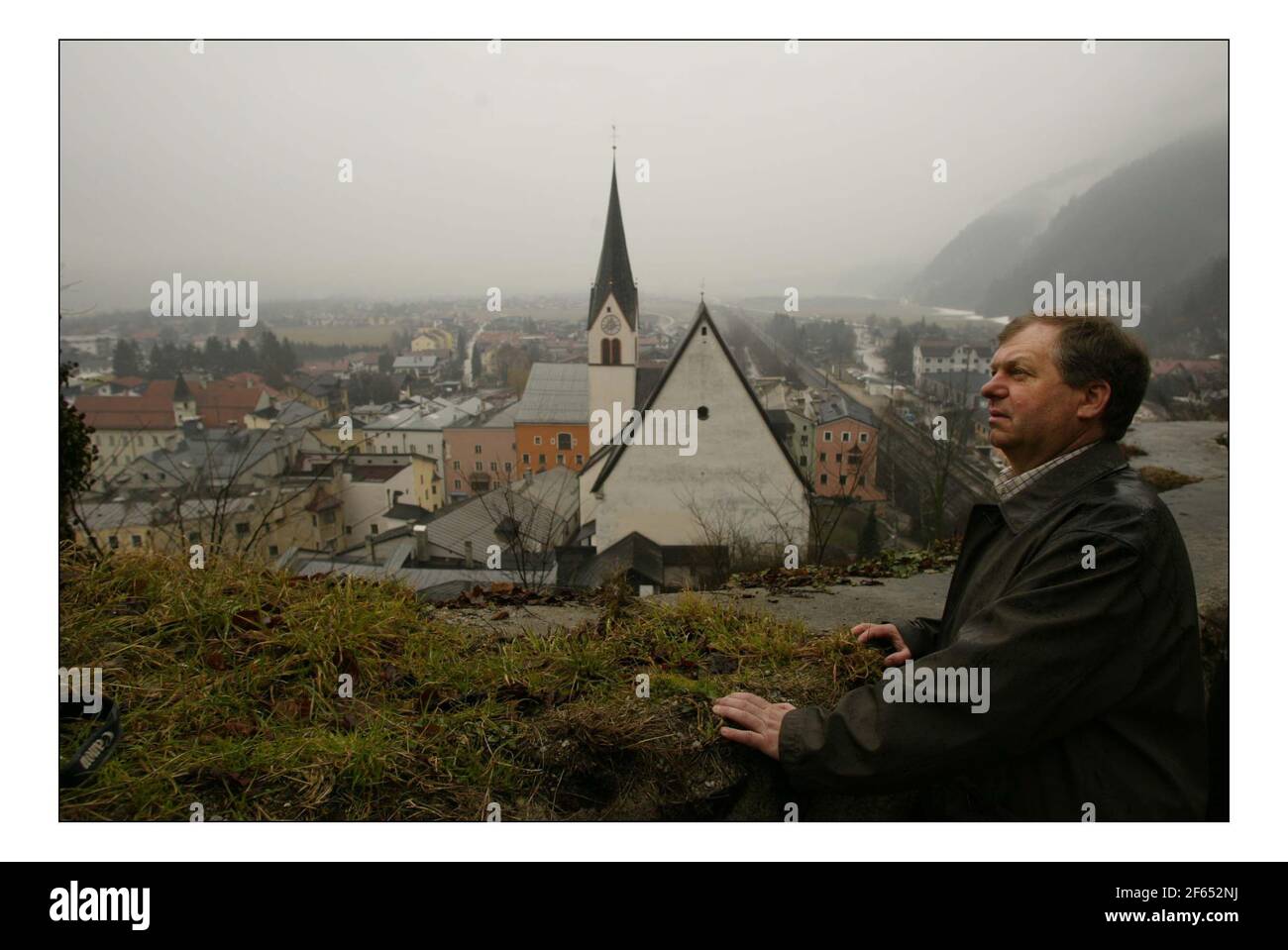 Rattenberg, the smallest city in Austria, living in the shadow of Stadtberg mountain, plans are being made to install a bank of thirty giant mirrors to reflect the winter sun into the streets. The Mayor of Rattenberg, Franz Wurzenrainer who is leading the planing team.pic David Sandison 25/3/2005 Stock Photo