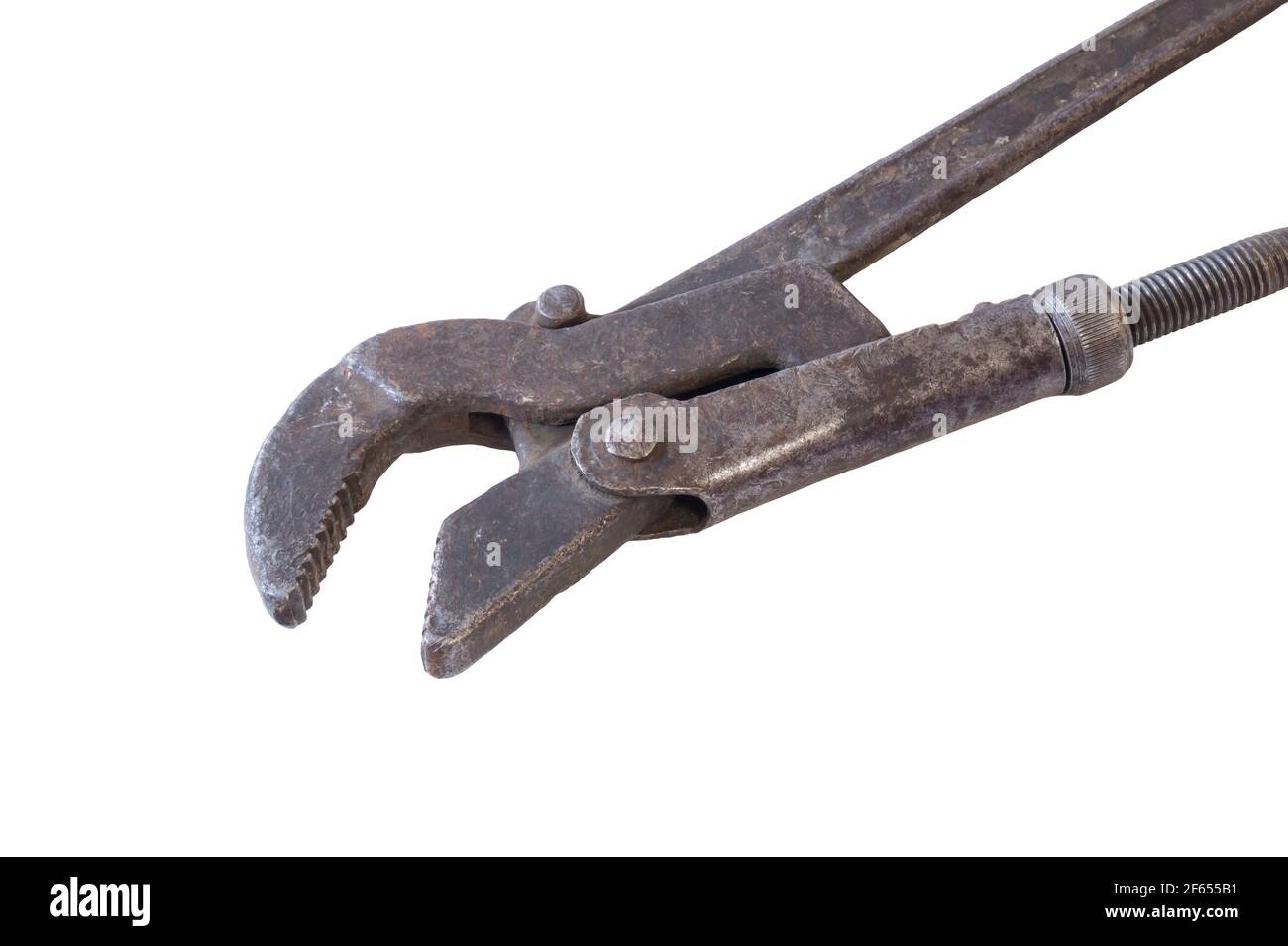 A rusty spanner for the work of a locksmith in the workshop. Locksmith tools isolated on a white background Stock Photo