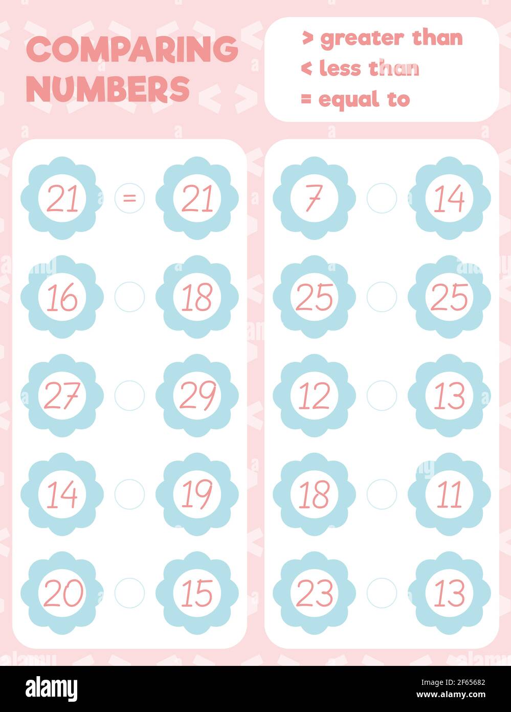 Comparing numbers worksheet practice print sheet. Vector illustration ...