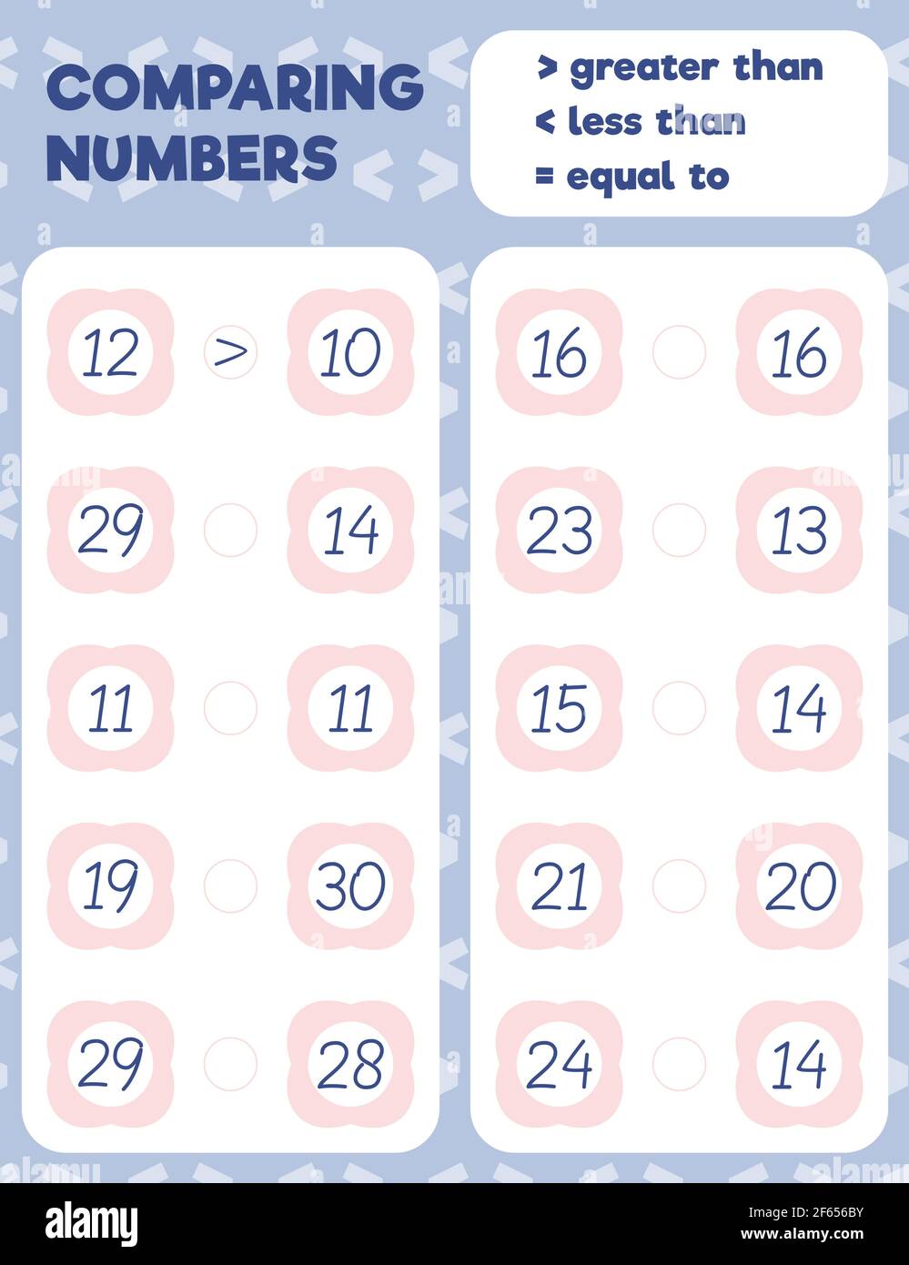 Comparing numbers worksheet practice print sheet. Vector illustration ...