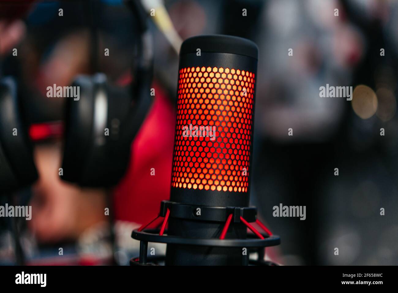 Professional studio condenser microphone attached to shock mount Stock ...