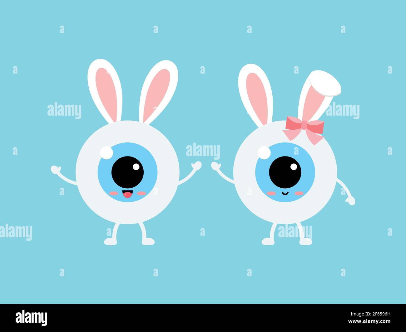 Easter cute eye ball with bunny ears icon set. Stock Vector