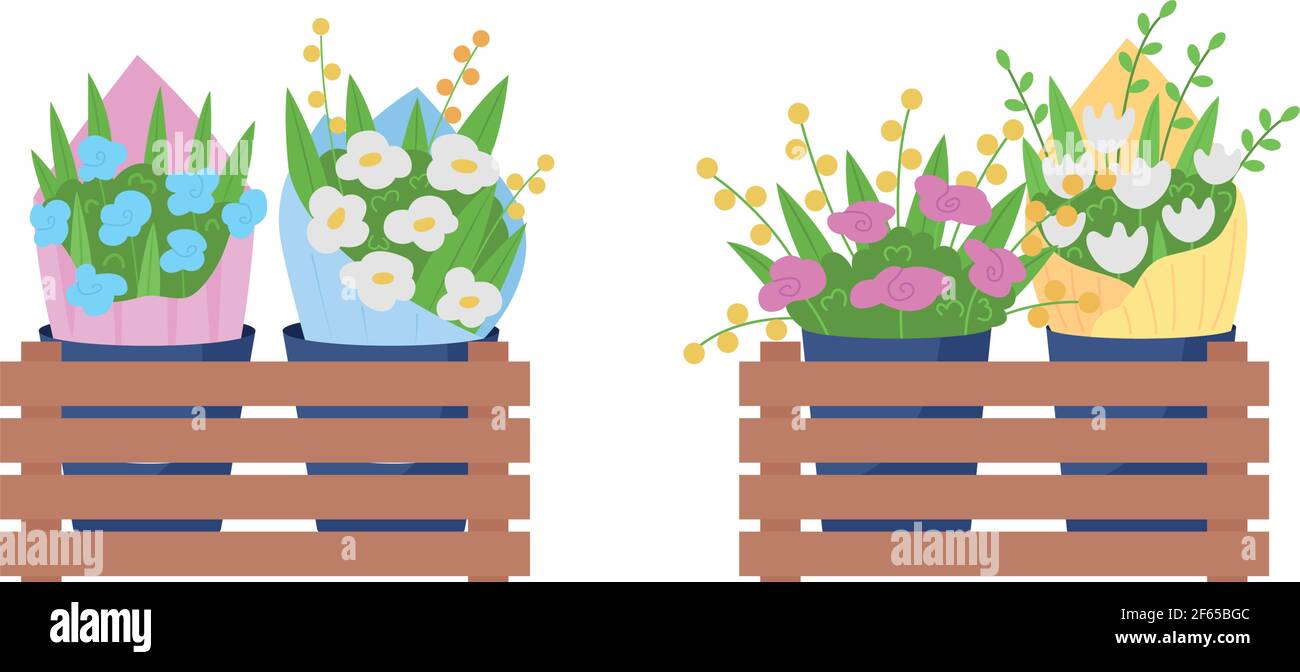 Bouquets on shelves flat color vector object set Stock Vector Image ...