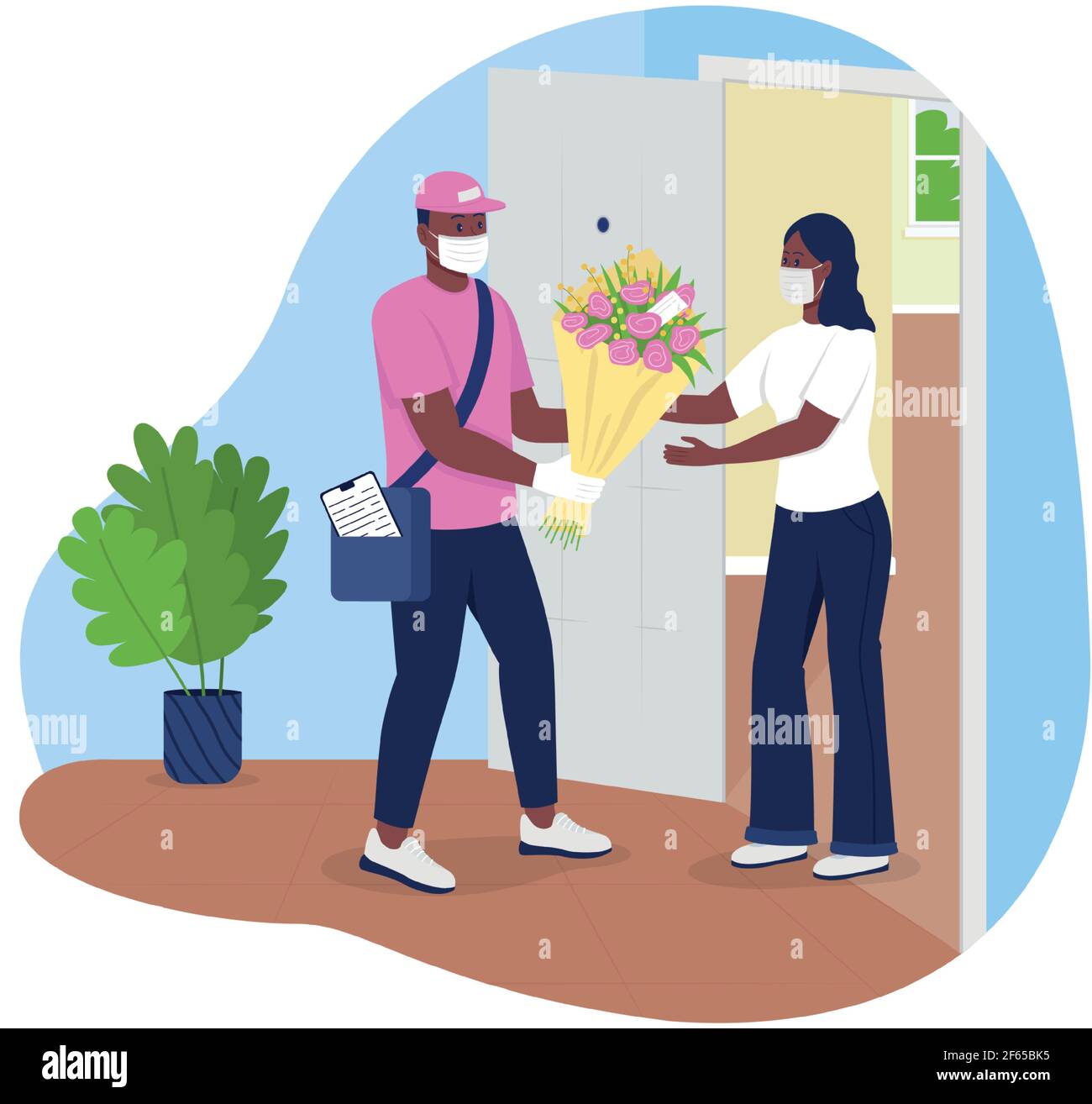 Flowers delivery during covid 2D vector web banner, poster Stock Vector