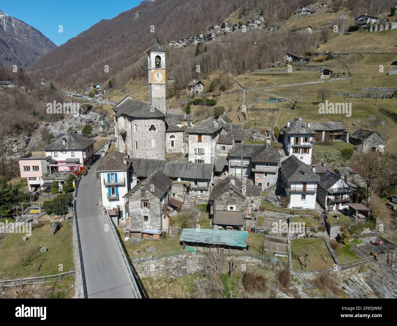 The village of Lavertezzo on Verzasca valley in Switzerland Stock Photo