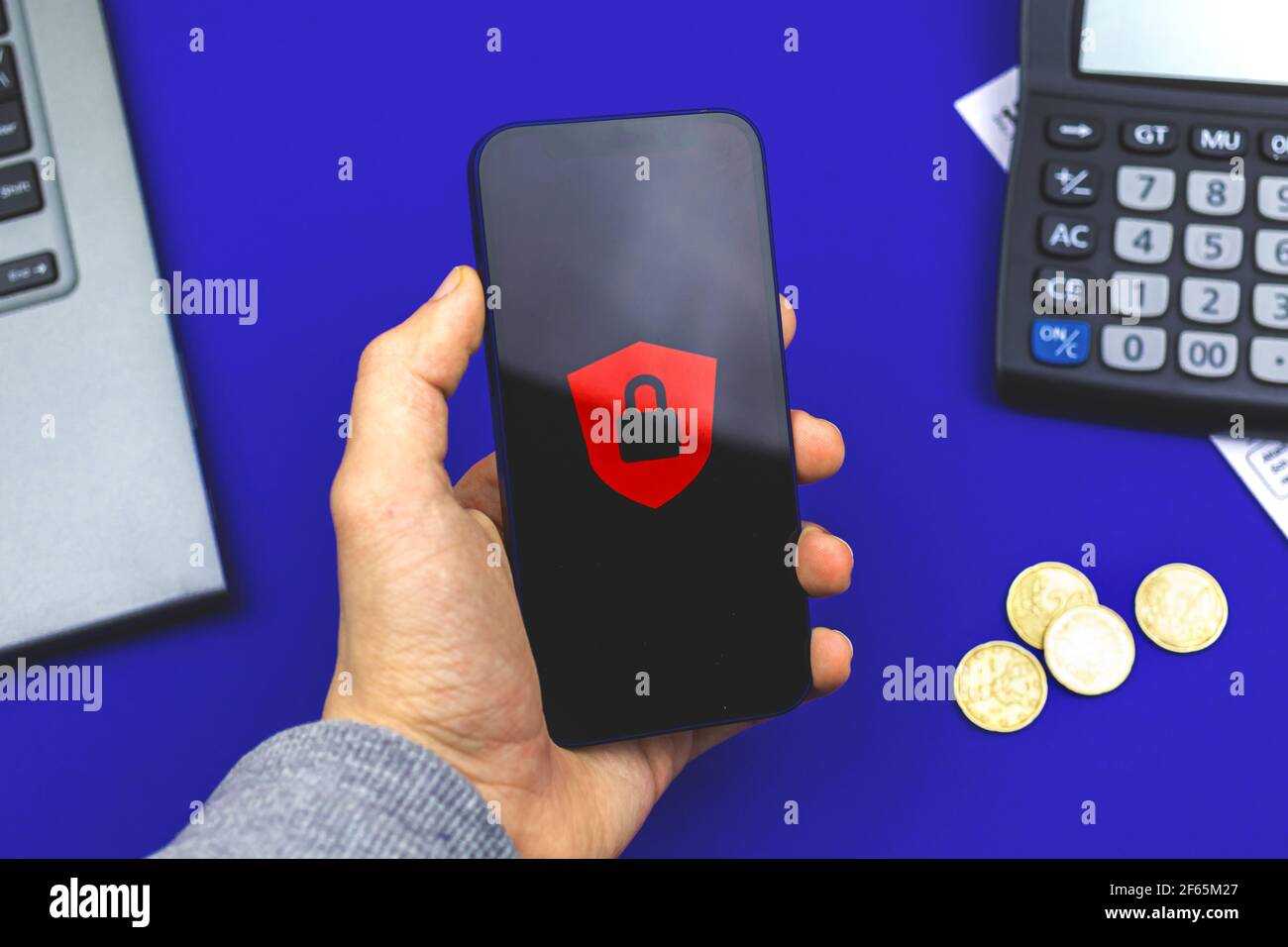 Digital cybersecurity, personal database privacy concept background, business workspace photo Stock Photo