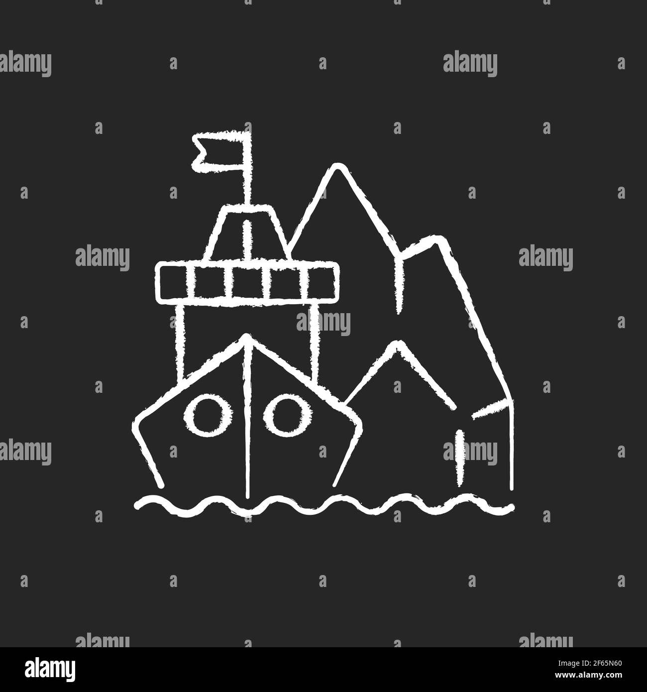Arctic exploration chalk white icon on black background Stock Vector