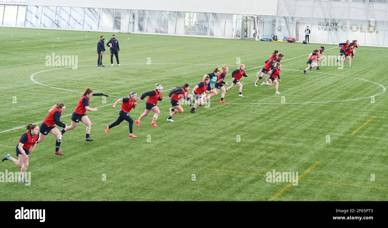 Oriam Sports CentreRiccarton, Edinburgh.Scotland UK. 29th March 21 Scotland Women's Rugby Squad training session for the upcoming Six Nation match vs England . Credit: eric mccowat/Alamy Live News Stock Photo