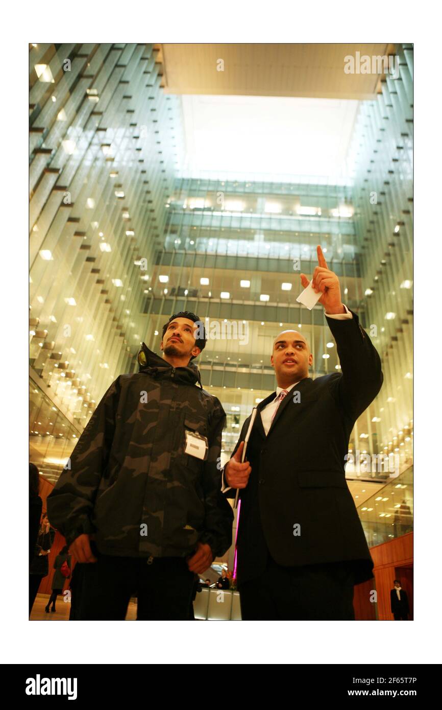 The City of London Corp. scheme N.E.E.T. young people... Not in Education, Employment or Training. City 4 a Day NEET workshop hosted by Broadgate Estates in the city of London.   Munasar Munye 22, with Chris Russell (security Manager), photograph by David Sandison The Independent Stock Photo