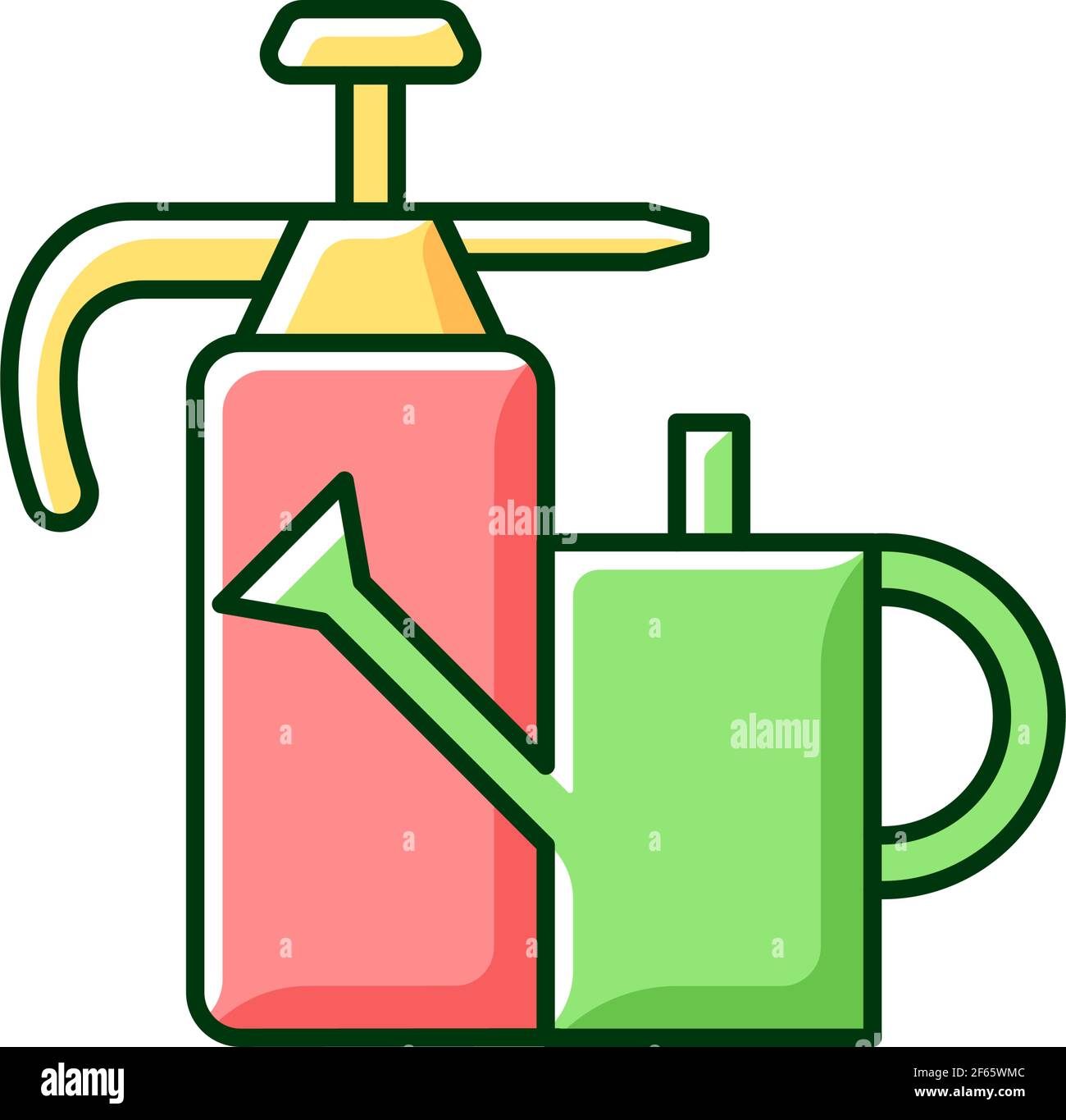 Watering can and hand sprayer RGB color icon Stock Vector