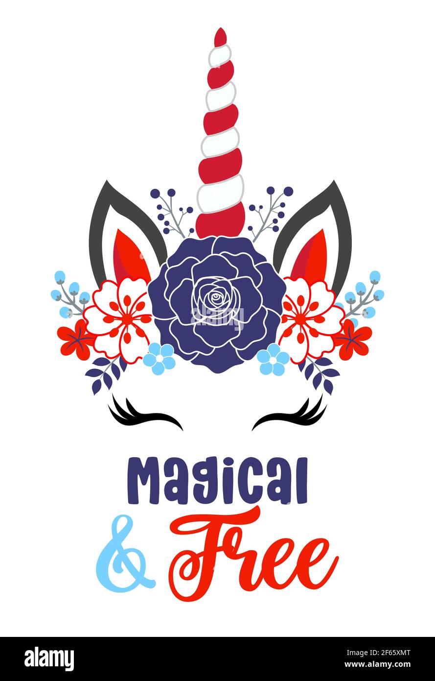 Magical and Free - Happy Independence Day July 4 lettering design illustration. Good for advertising, poster, invitation, party, greeting card, banner Stock Vector