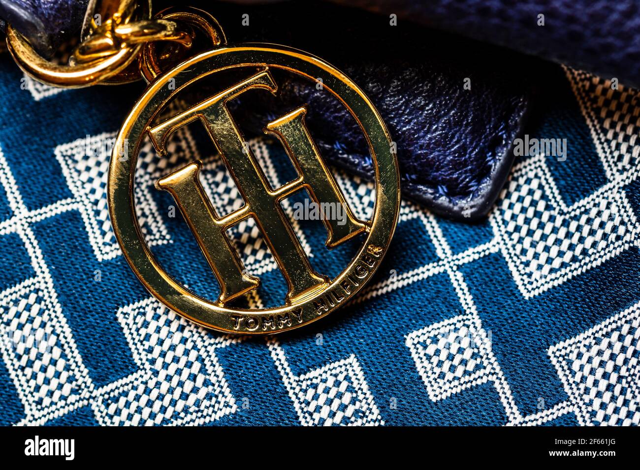Macro selective focus on details of Tommy Hilfiger women bag. Bucharest,  Romania, 2021 Stock Photo - Alamy