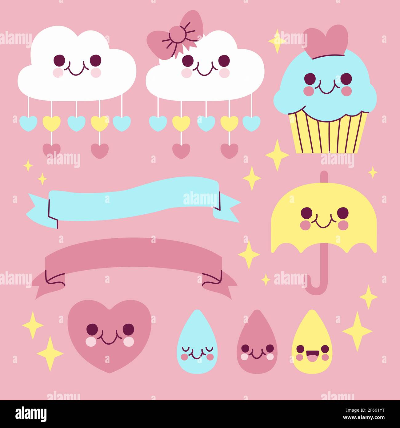 Flat chuva de amor decoration element Set Vector illustration. Stock Vector