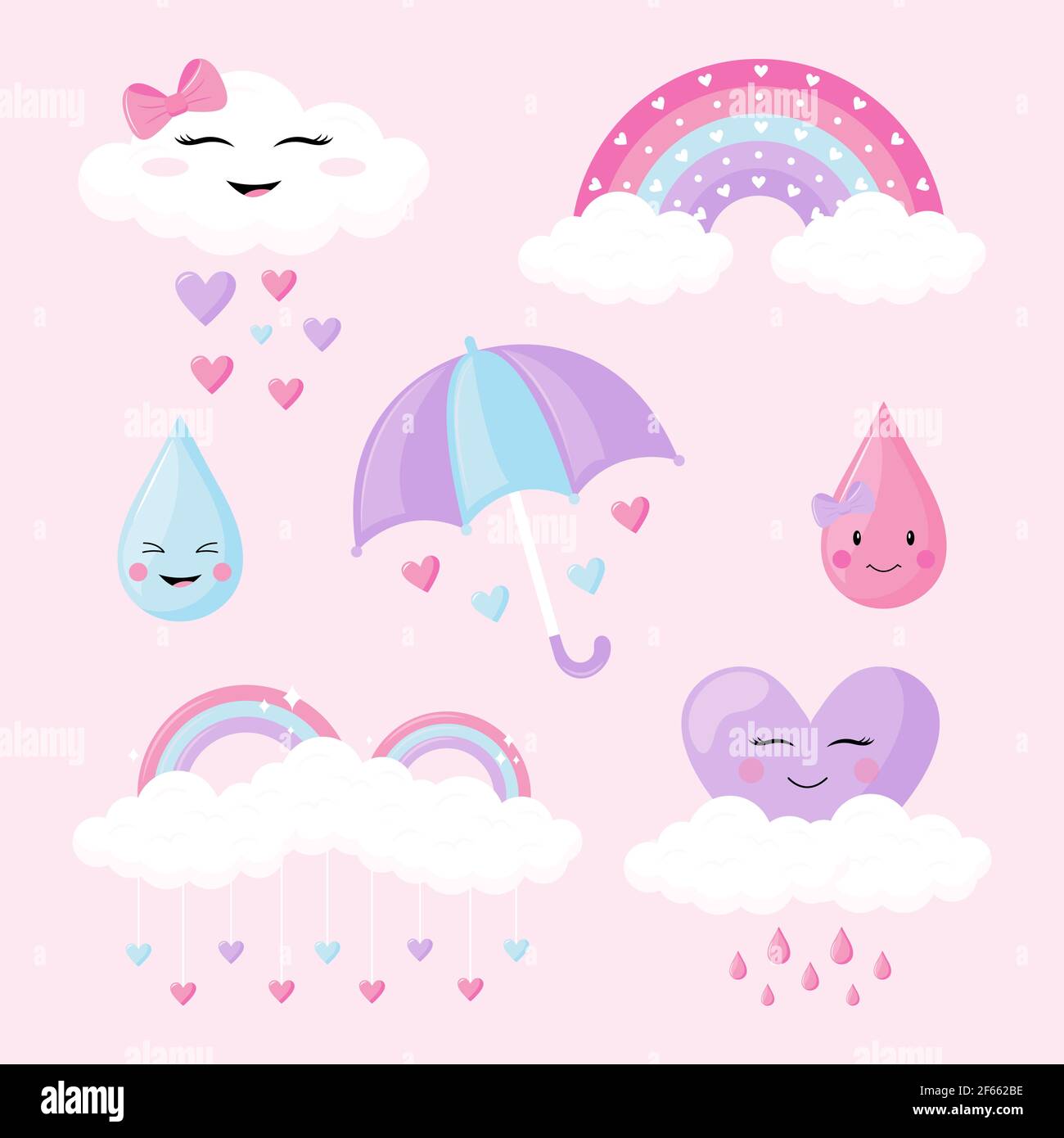 Flat chuva de amor decoration element Set Vector illustration. Stock Vector