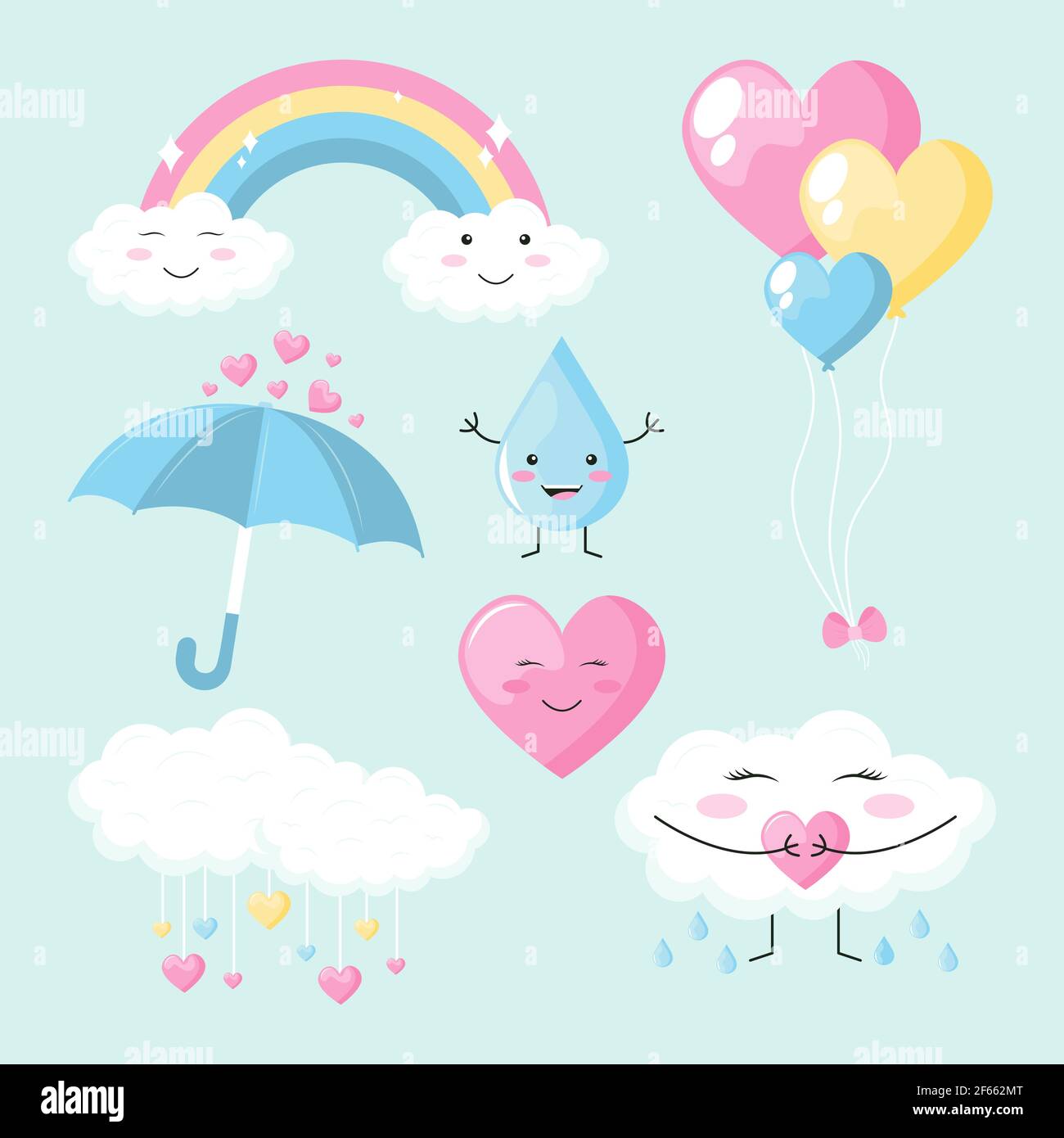 Flat chuva de amor decoration element Set Vector illustration. Stock Vector