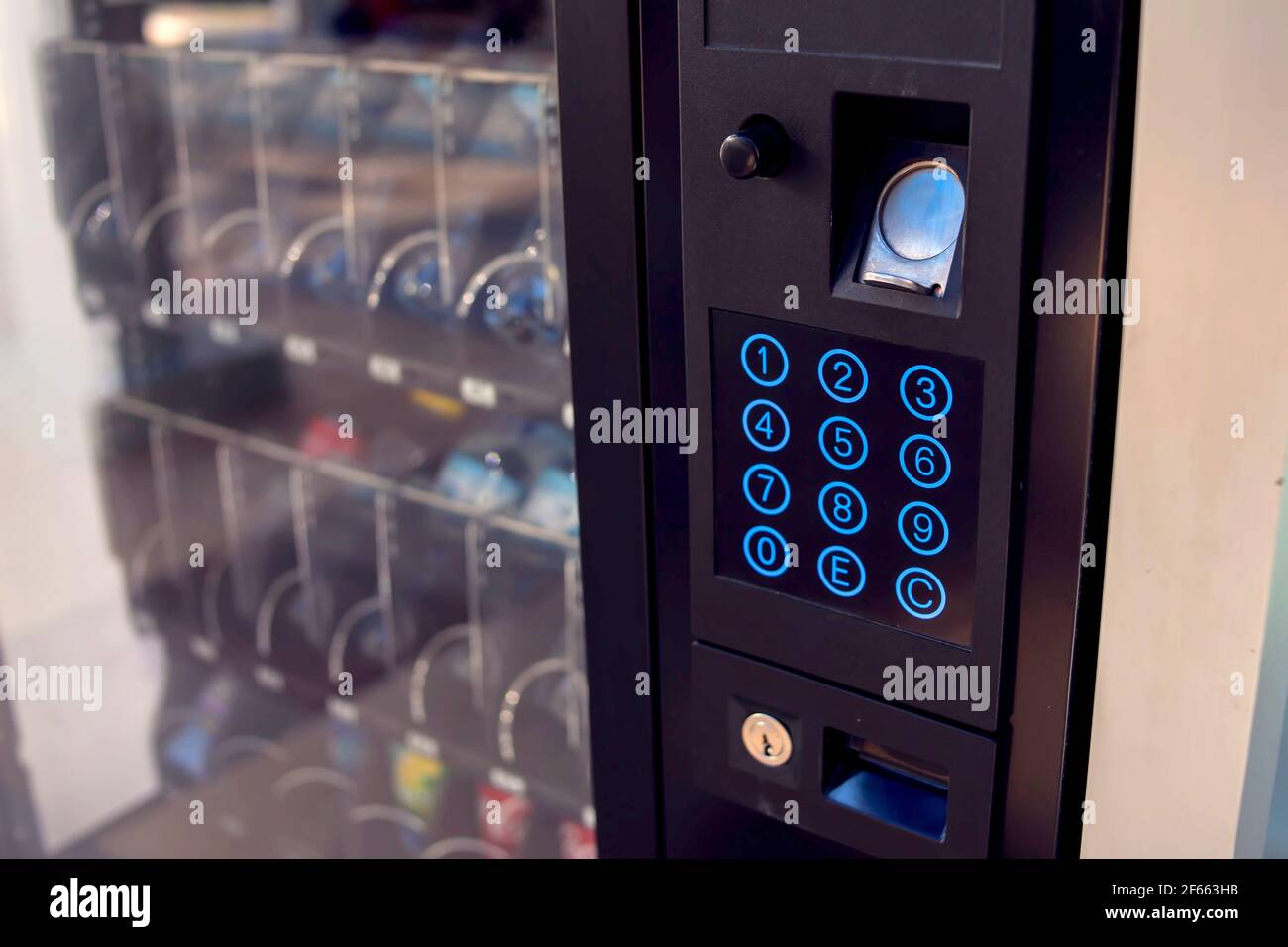 Vending machine keyboard on operation panel. Selfused technology and