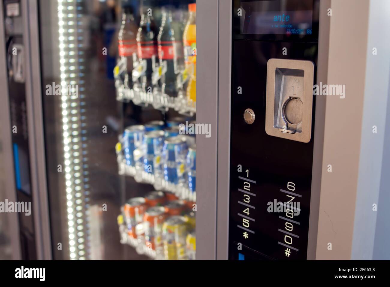 Vending machine keyboard on operation panel. Self-used technology and ...