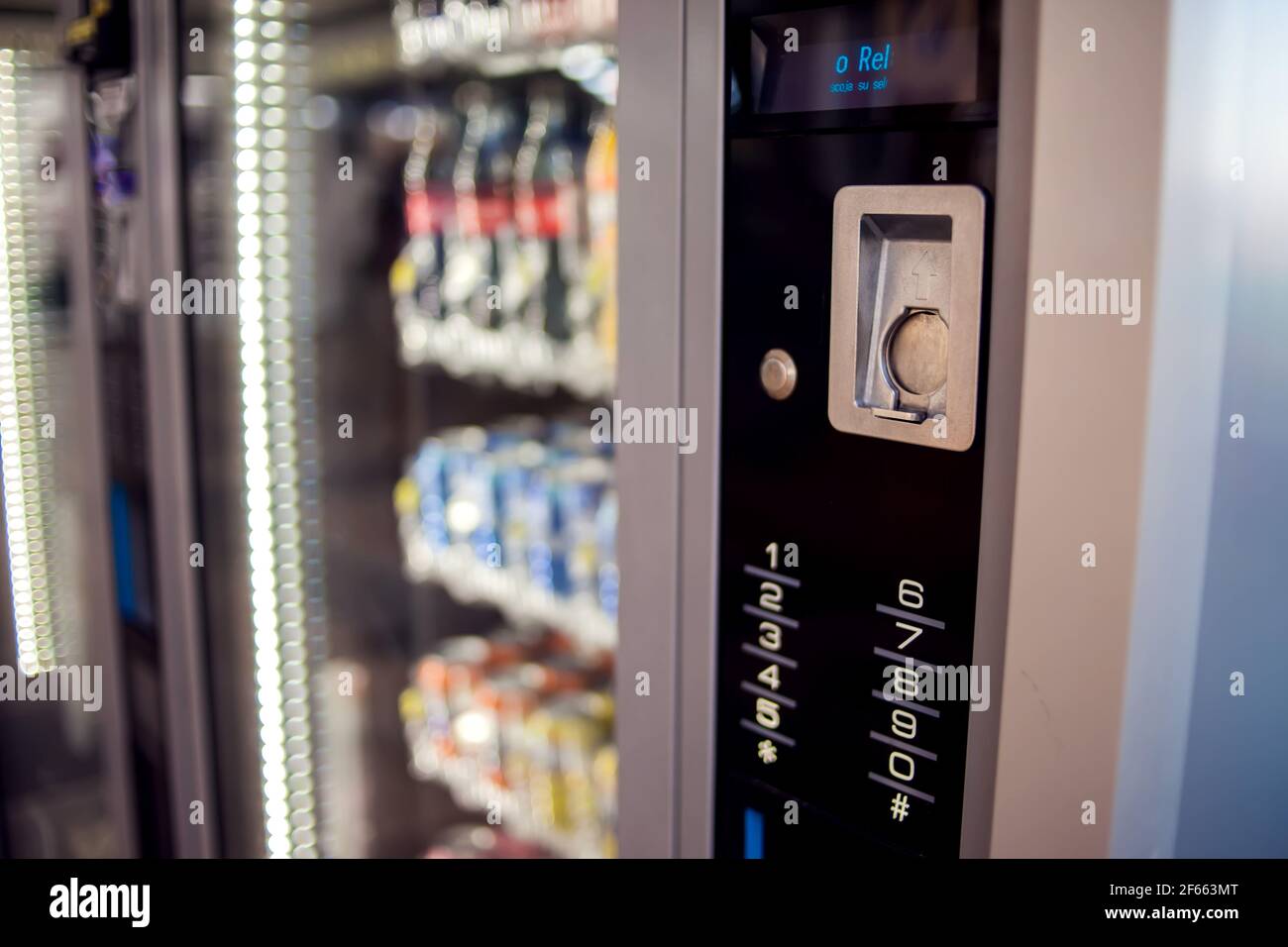Vending machine keyboard on operation panel. Selfused technology and