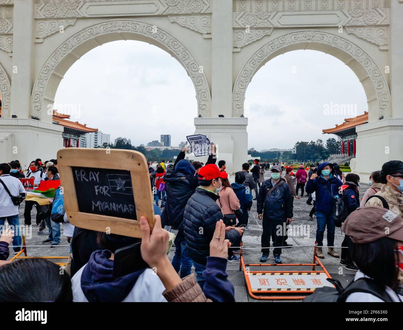 TAIPEI, TAIWAN - MARCH 21, 2021: Myanmar community protests in Taipei against military coup in Burma Stock Photo