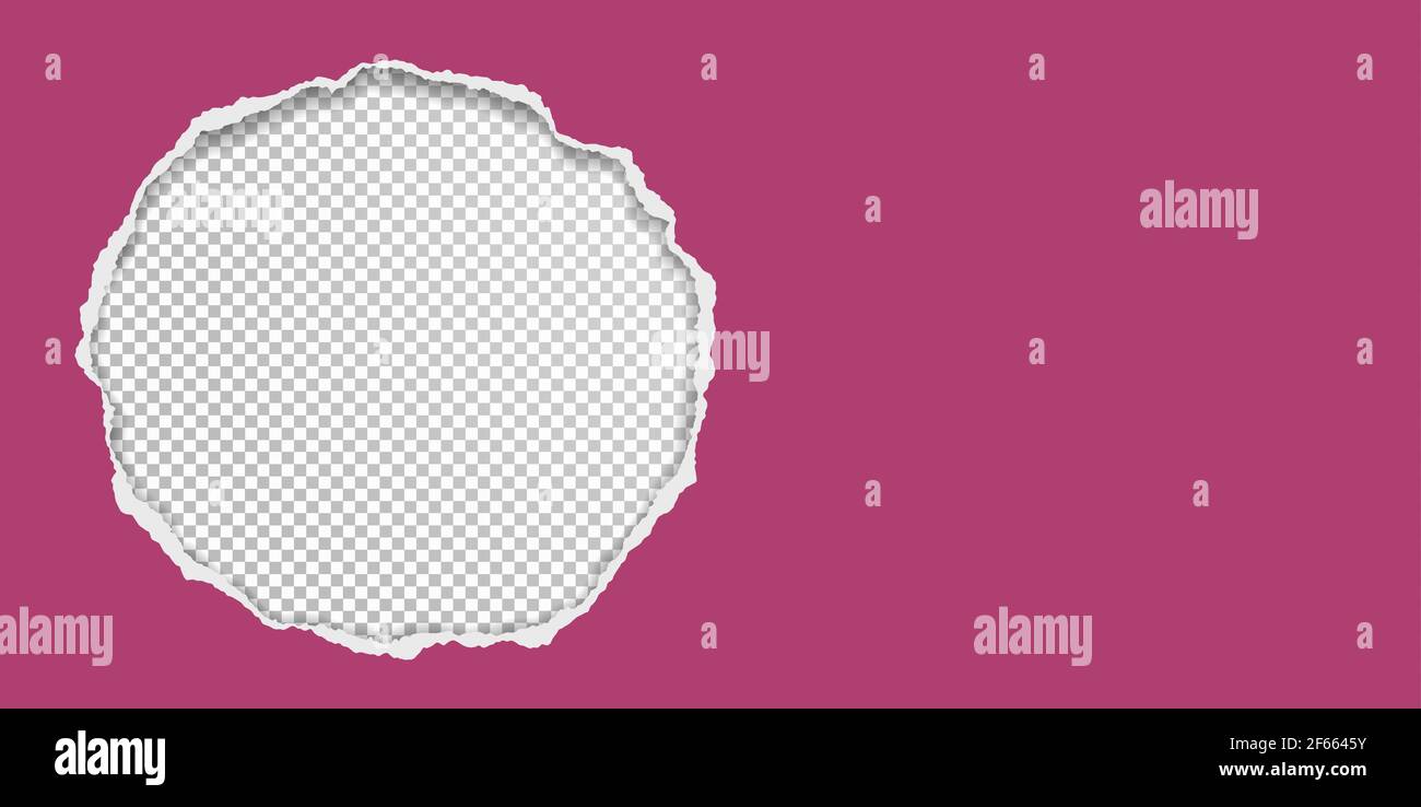 Round hole composition in violet paper with torn edges and soft shadow ...