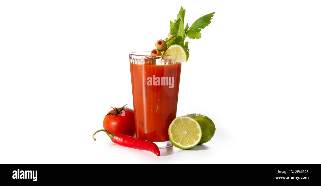 Bloody Mary cocktail in glass isolated on white background Stock Photo