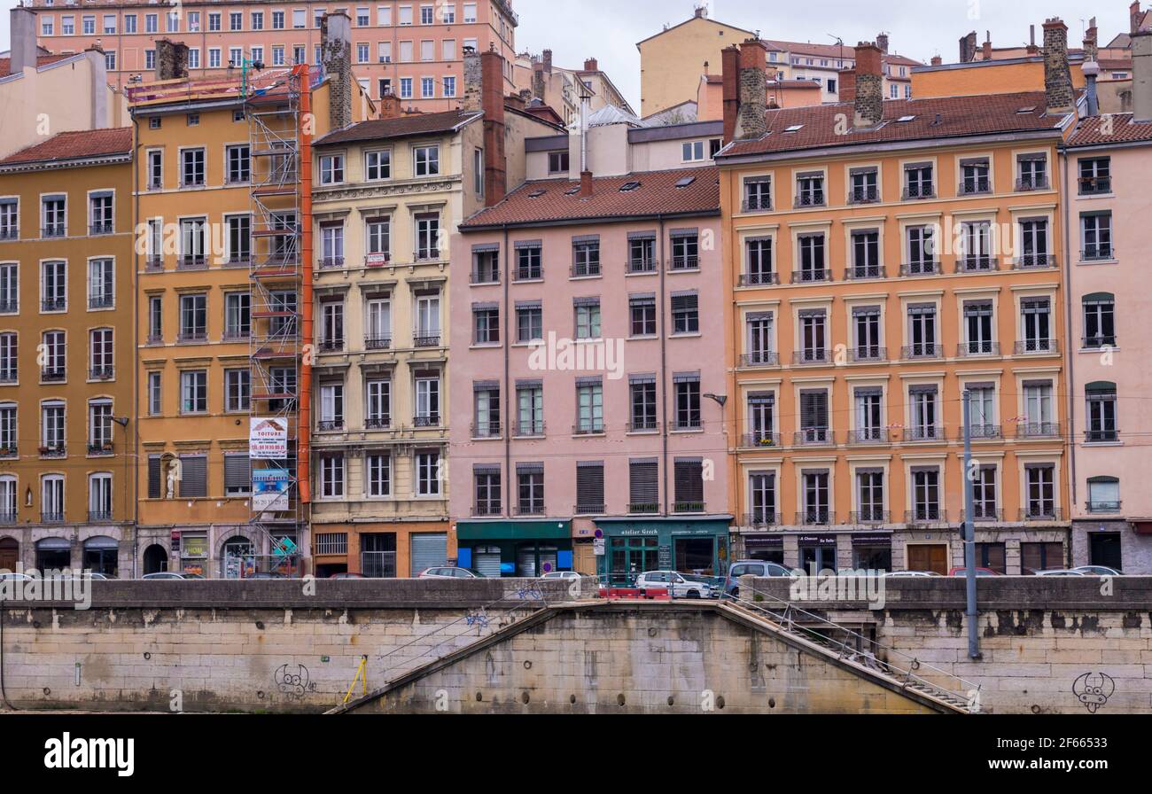 The colourful buildings of Quai St Vincent seen from across the River ...